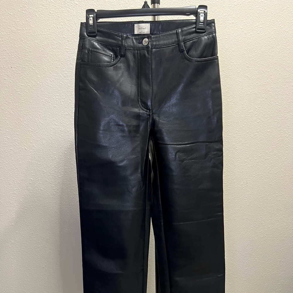 Aritzia Wilfred Shiny Black Leather Trousers